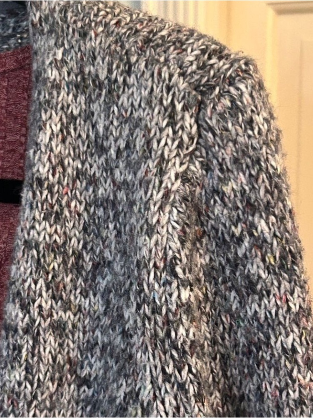 LOFT Gray Open-Front Cardigan Sweater Marled Gray Burgundy White Size Small - Picture 4 of 13
